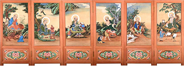 나한도(羅漢圖), 최문정, 각97×45cm (6폭), 견본 채색