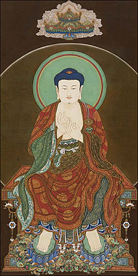 석가설법도(釋迦說法圖), 권지은, 120×59cm, 견본 채색