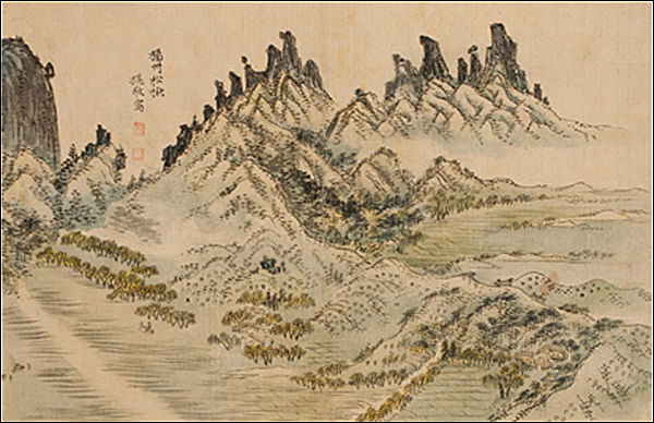 양주송추도(楊洲松楸圖), 손암(巽庵) 정황(鄭榥, 1735~?)이 그린 산수화로 양주 길목의 경관을 재현하였다. / 겸재정선미술관 소장