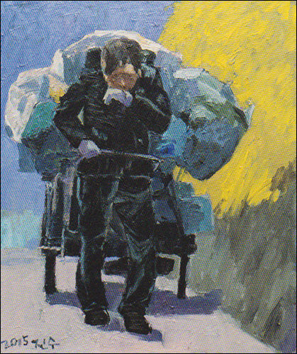 박진수, <끌다>, Oil on Canvas 650×530, 2015