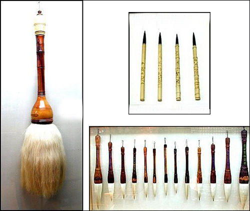 장액필(獐腋筆), 태모필(胎毛筆), 양호필(羊毫筆) - 왼쪽부터 시계