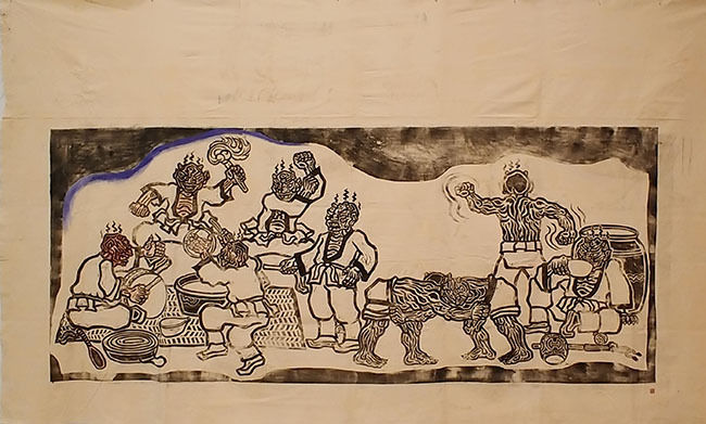 오윤, "도깨비", 광목에 목판, 90×217.5cm, 1980년대