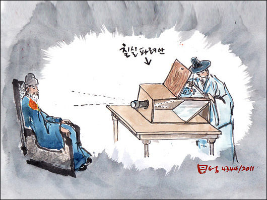 조선에 처음 등장한 사진기 ‘칠실파려안’, 사실은 바늘구멍상자를 통해 비친 화상에 종이를 대고 그림을 그렸던 것에 불과하다.