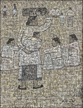 박수근 <시장의 여인들> 하드보드에 유채(Oil on Hardboard), 22 x 28cm, 1960
