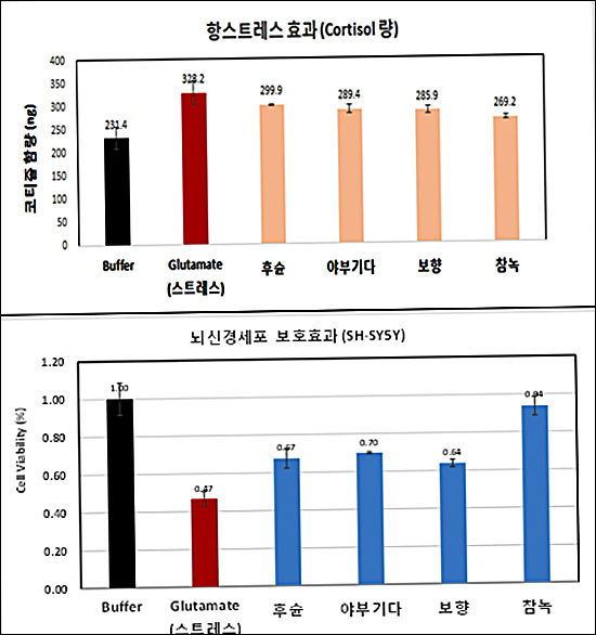 차 품종간 스트레스에 대한 뇌보호 효과(농촌진흥청, 전남대학교 공동 연구 결과 - 2017년)