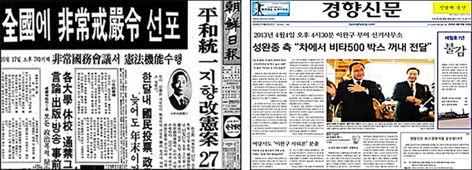 지난날 왼쪽처럼 한자 혼용했으나 오늘날은 한글 전용하는 시대가 되었다.
