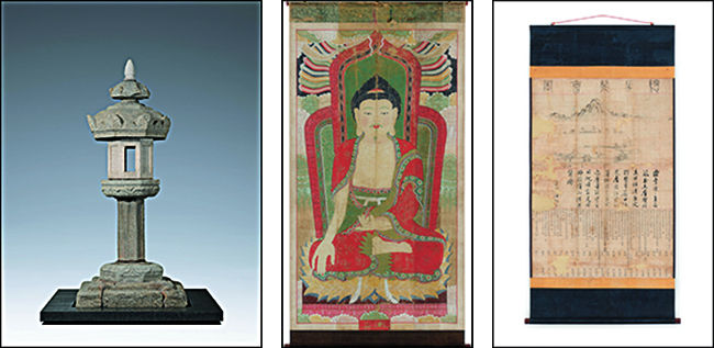 보물 364호 “나주 서성문 안 석등”, 보물 1279호 “나주 죽림사 괘불”, 보물 1722호 “총마계회도”(왼쪽부터)