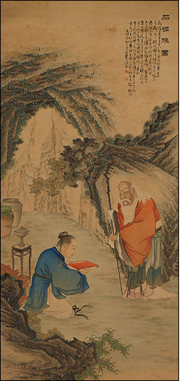 <석굴수서>, 이도영, 1922년, 비단에 엷은 색, 181.3×85.7cm