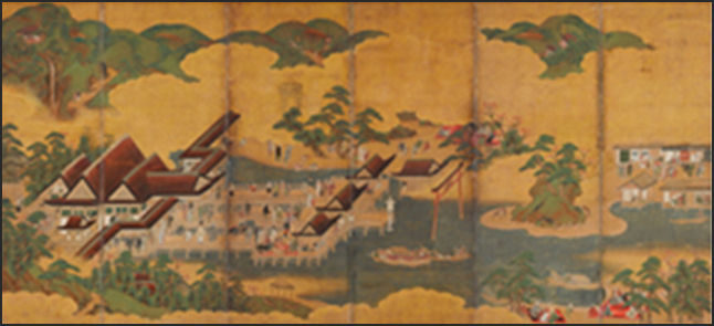 <이쓰쿠시마‧와카우라를 그린 병풍(嚴島·和歌浦圖屛風)>, 36.4x24.0cm, 에도시대 17세기, 6폭 1쌍 병풍
