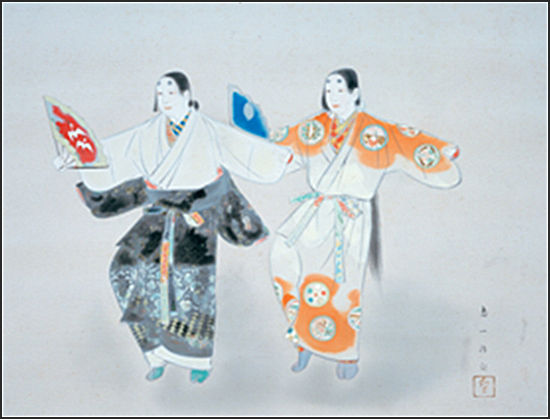 <아시카가시대의 풍속(足利時代風俗)>, 58.9x72.7cm, 20세기 초, 액자
