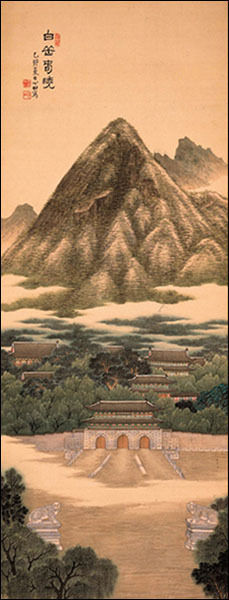 "백악춘효- 빼앗긴 궁궐의 봄", 안중식, 1915년, 비단에 채색, 192.5×50.0㎝, 국립중앙박물관 소장