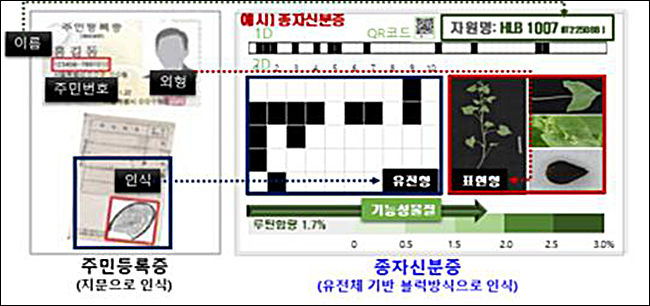 <주민등록증과 종자신분증 견줌>