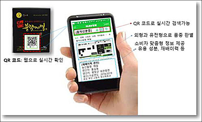 상품에 있는 QR 코드 스캔으로 스마트폰에서 바로 검색 가능예시