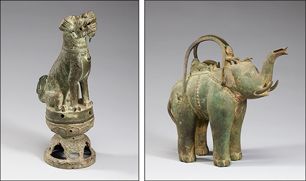 청동 향로, 16-17세기, 막-레중흥 왕조, 높이 30.8cm(왼쪽) / 주전자, 17-18세기, 레왕조, 높이 26cm