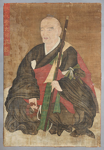 (도2)<추파당대사 진영> 보존처리 전, 앞면, 조선 19세기, 110.6x75.8cm, 비단에 색, 리트베르크박물관 소장
