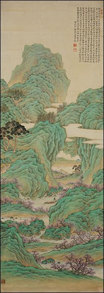 “도원행주(桃源行舟)”, 안중식(安中植, 1861-1919), 1915년, 비단에 색, 143.5×50.7cm, 국립중앙박물관 소장(1981년 이홍근 기증)