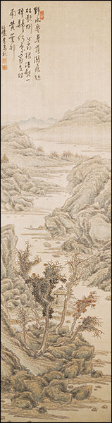 “추강소림(秋江少林), 이상범(李象範, 1897-1972), 1918년, 비단에 색, 144.0×39.5cm,홍익대학교박물관 소장