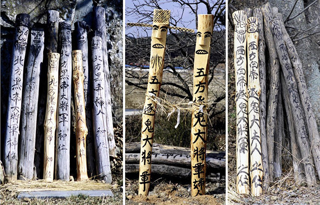 ▲ 사진 1, 충청남도 서산시 운산면 수당리 낭현마을 '수살맥이'(2003, 황준구 사진).<br>
▲사진 2, 충청남도 청양군 대치면 농소리 원농소마을 '서낭' (2003, 황준구 사진 ).<br>
▲사진 3 충청남도 홍성군 구항면 내현리 굴목마을 '수살'(2002, 황준구 사진).