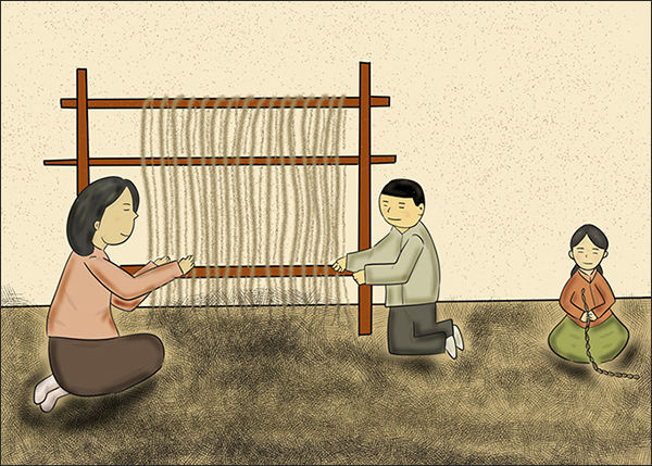 엄마와 오빠는 가마니를 짜고 나는 새끼를 꼬고(그림 이승헌 작가)