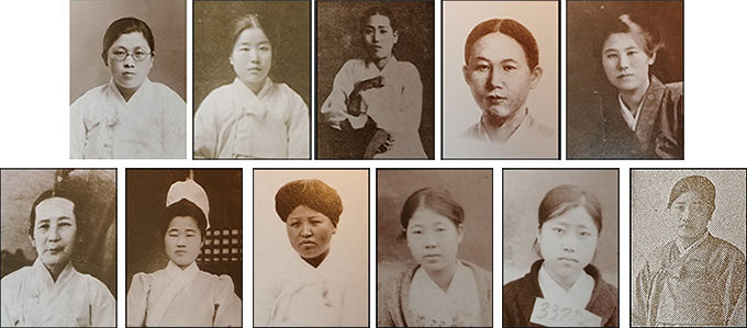 수원의 여성독립운동가들 / 박충애,나혜석, 김향화,이선경,이선경의 언니 이현경,문봉식,최경창,홍종례,차인재,이그레이스, 전혁석 지사(위 왼쪽부터 시계방향), 수원박물관 제공