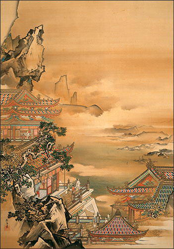 <등왕각滕王閣>, 아라키 단레이 (荒木探令, 1857~1931), 20세기 초, 축, 비단에 채색
