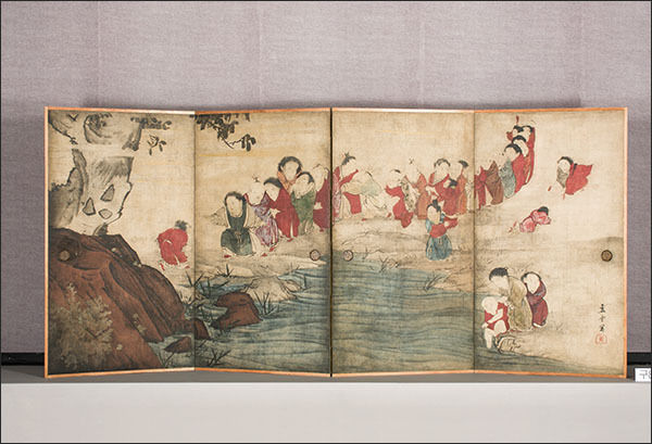 <가라코의 꼬리잡기 놀이(唐子遊圖屛風)>, 나가사와 로세쓰(長澤蘆雪, 754~1799), 167.0×372.0cm, 에도시대 18세기, 6폭 병풍