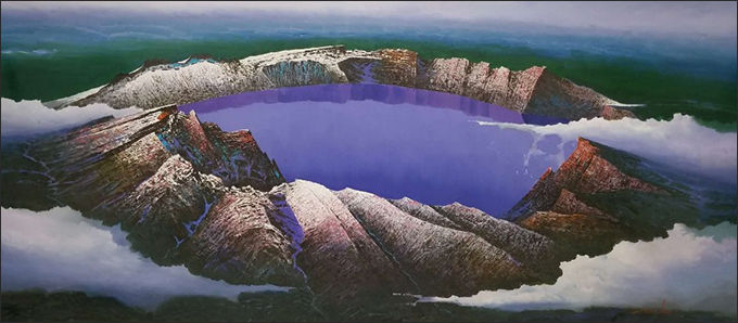 북한인민예술가 장인수 <천지>, 유화, 240×120cm