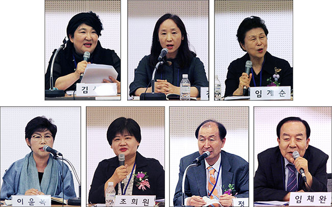 좌장 김상용(국민대) 교수를 비롯하여, 발표자ㆍ토론자 김영미(국민대),임계순(한양대), 임채완(재외동포연구원장), 정영국(KIC이사장), 조희원(경희대), 이윤옥(한국외대) 교수 (왼쪽부터 시계방향)