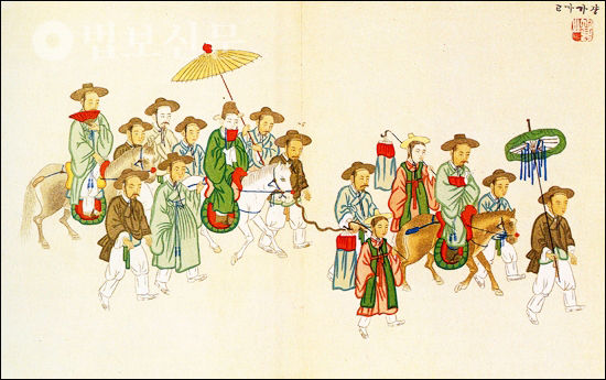 김준근의 그림 ‘장가가고’, 캐번디쉬 《조선과 신성한 백두산》(1894년, 영국)
