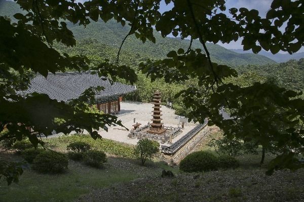 대원사 뒷편 산등에서 본 대원사 다층석탑