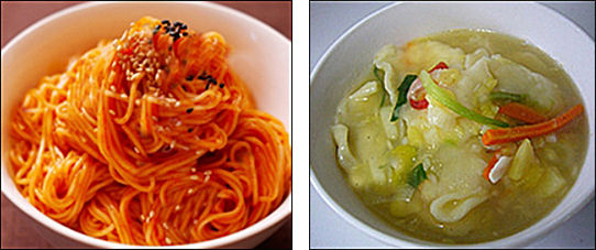 비빔국수(왼쪽)와 수제비, 지금은 흔한 음식이지만 조선시대엔 사치스러운 음식