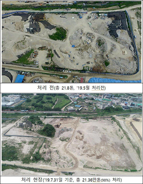 (방치) 화성 송산 현장 처리 사진 : 총 21.8만톤 중 21.36만톤(98.0%) 처리