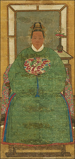 명대 부인의 단령, 청, 세로 150.1cm, 가로 81.1cm