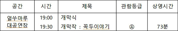 2019 국제무형유산영상축제 상영시간표 첫날(9. 27.)