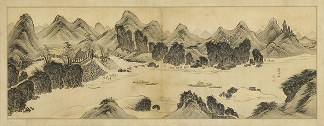 정선, 《연강임술첩》 중 <우화등선>, 조선 1742년 비단에 엷은 색, 34.5x95.7cm