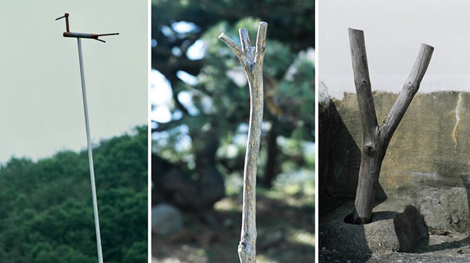 사진 19, 경상북도 칠곡군 지천면 백운리, 예계마을 '거룻대' (2005, 황준구 사진), 사진 20, 부산광역시 해운대구 송정동 구덕포 '거릿대 당산'(2012, 황준구 사진). 사진 21, 부산광역시 해운대구 중동 청사포 '거릿대 장군' (2013, 황준구 사진)