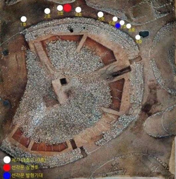 행렬도가 새겨진 토기 출토 위치(빨간 원)