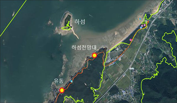 하섬 밀물-썰물(조석) 위험 경보시설 위치 지도