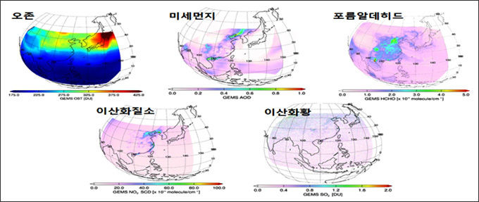 동아시아 지역, 5종 대기오염물질 발생 및 이동 관측(예시)