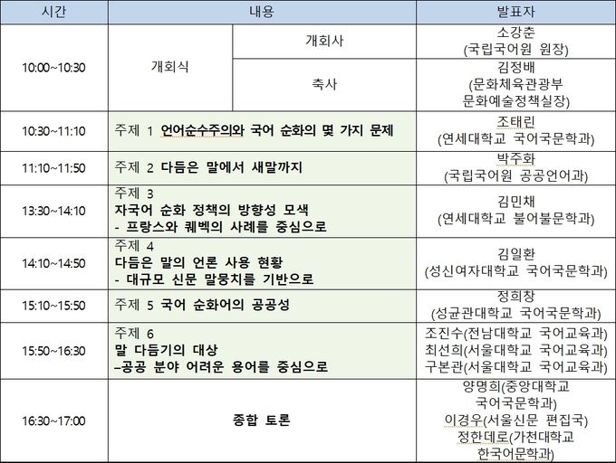 국어 정책 학술 대회 일정