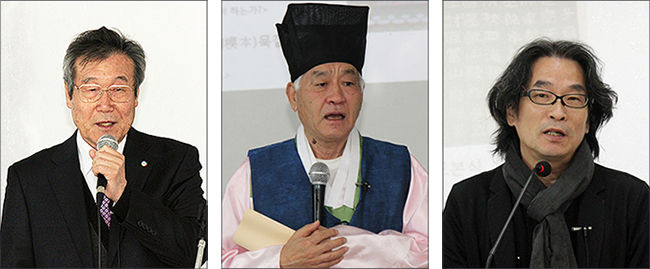 발표자들 / 한말글문화협회 이대로 대표, 진용옥 경희대 명예교수, 멋글씨 작가 강병인(왼쪽부터)