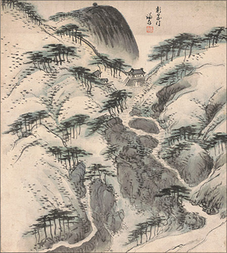 장동팔경첩》 중 〈창의문〉, 조선 1750년대, 종이에 엷은 색, 33.4×29.7cm, ⓐ국립중앙박물관
