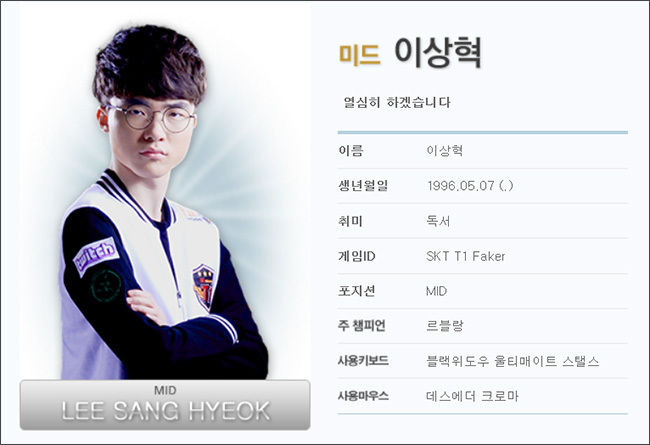 프로 게이머 ‘페이커’ 이상혁 (*사진 출처: SK텔레콤 T1 홈페이지)
