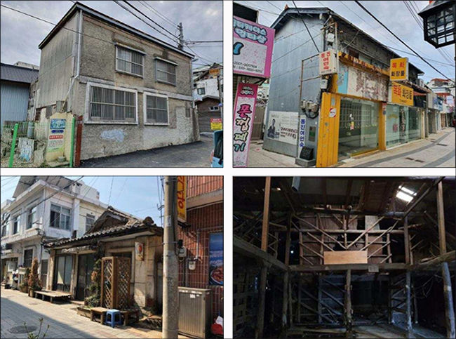 국가등록문화재 제777호 통영 근대역사문화공간 - 통영 중앙동 근대주택 / 국가등록문화재 제777호 통영 근대역사문화공간 - 통영 김상옥 생가 / 국가등록문화재 제777호 통영 근대역사문화공간 - 통영 구 목재 / 국가등록문화재 제777호 통영 근대역사문화공간 - 통영 구 석정여인숙(위 왼쪽부터 시계방향)