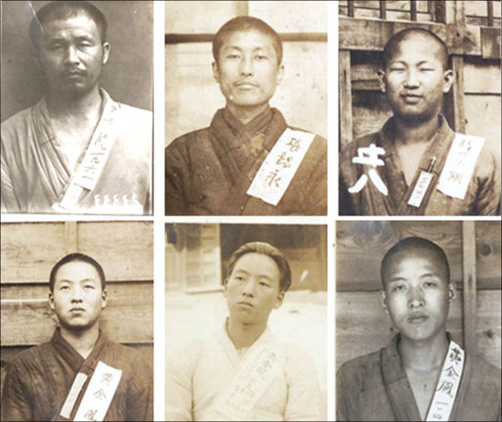 위 왼쪽부터 윤귀룡(함북 경성), 장석영(경기 강화), 한경익(북간도)<br>
아래 황금봉(함북 명천, 1차 징역 6월 / 2차 징역 8년 / 3차 징역 2년)