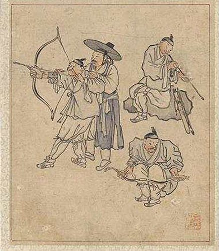 보물 제527호 단원풍속도첩 중 ‘활쏘기’(국립중앙박물관 소장)