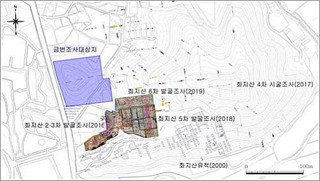 부여 화지산유적 조사 현황도