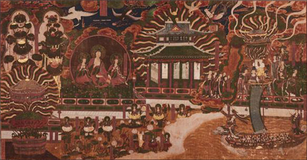 〈은해사 염불왕생첩경도〉, 조선 1750년, 비단에 색, 161.5x308cm, 보물 제1857호, 경상북도 영천 은해사