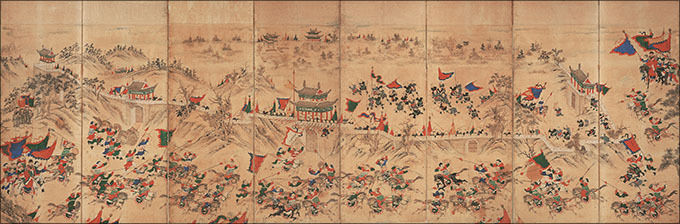 <평양성 전투도>, 조선 19세기, 종이에 색, 175.0×388.0cm, 국립중앙박물관