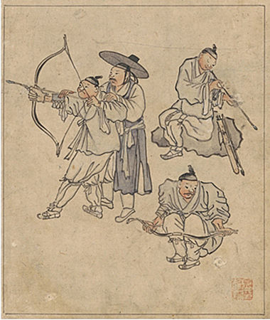 김홍도, <활쏘기>, 종이에 색, 국립중앙박물관